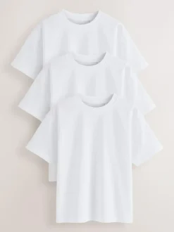 Next Relaxed Fit Short Sleeve T-Shirts 3 Pack (3-16yrs) White New