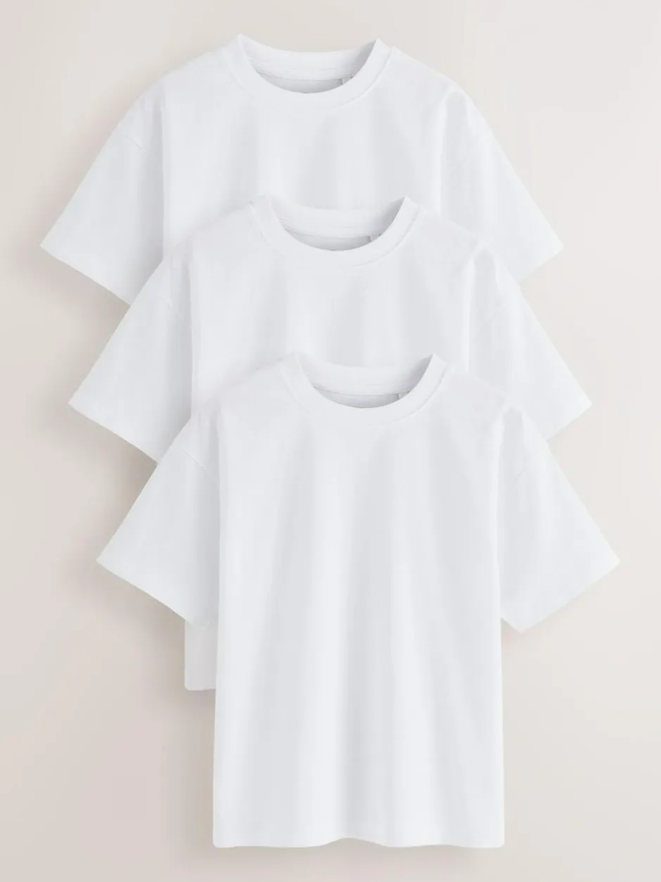 Next Relaxed Fit Short Sleeve T-Shirts 3 Pack (3-16yrs) White New