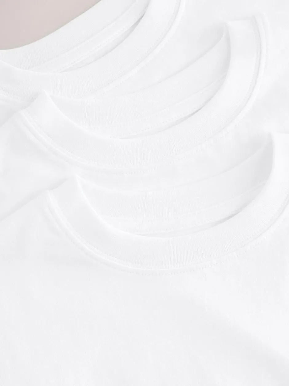 Next Relaxed Fit Short Sleeve T-Shirts 3 Pack (3-16yrs) White New
