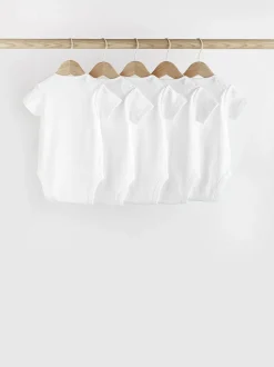 Next White Rib Short Sleeve Baby Bodysuits 5 Pack Outlet