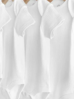 Next White Rib Short Sleeve Baby Bodysuits 5 Pack Outlet