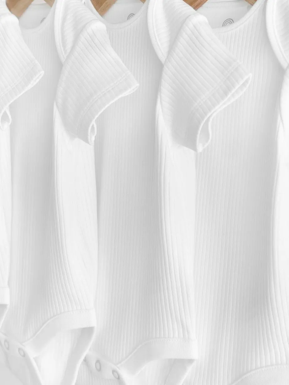Next White Rib Short Sleeve Baby Bodysuits 5 Pack Outlet