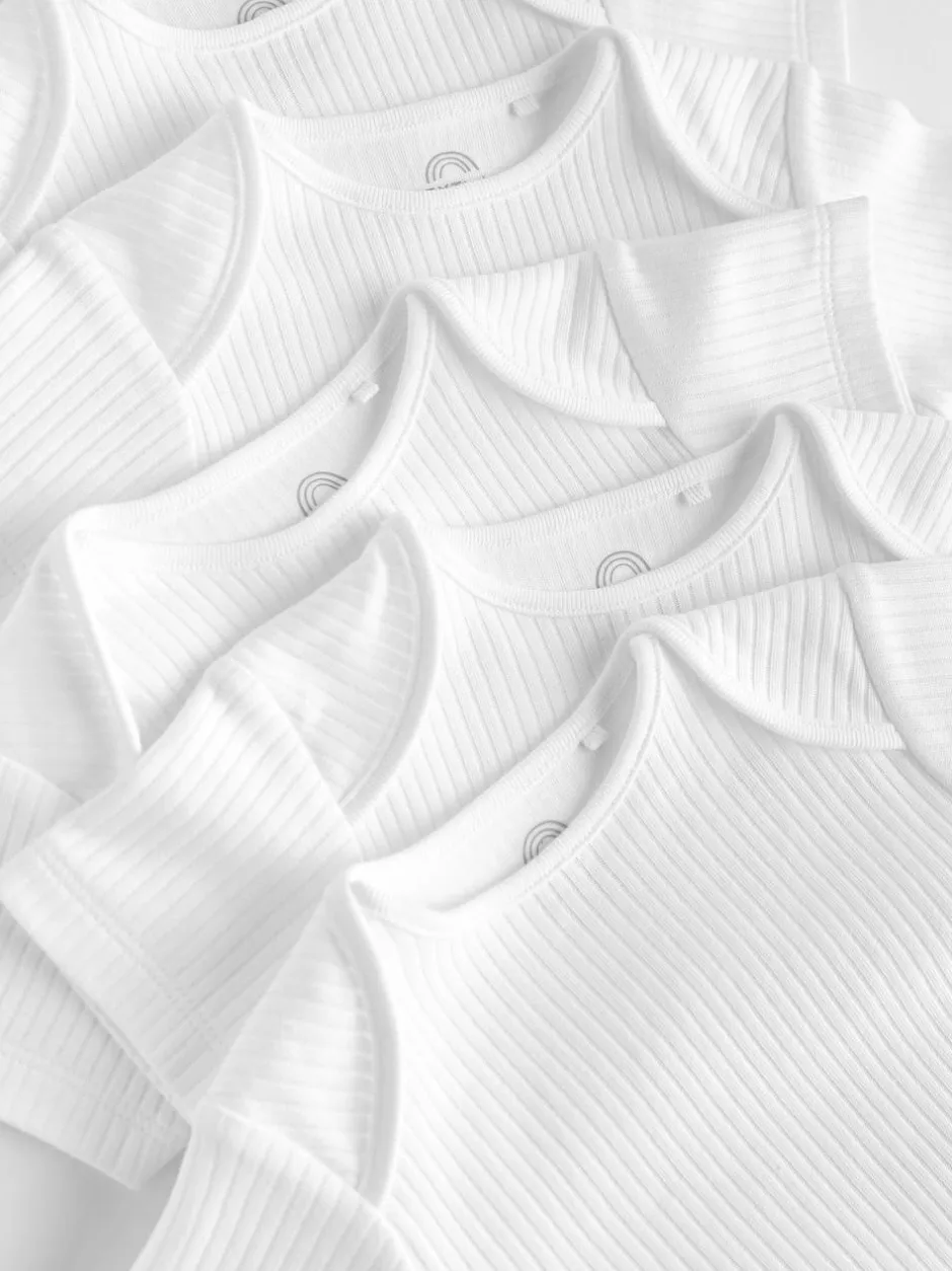 Next White Rib Short Sleeve Baby Bodysuits 5 Pack Outlet