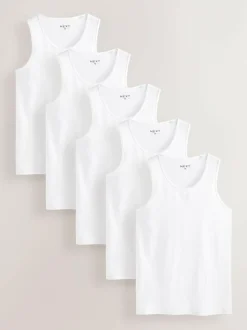 Next Rib Vests 5 Pack White Online