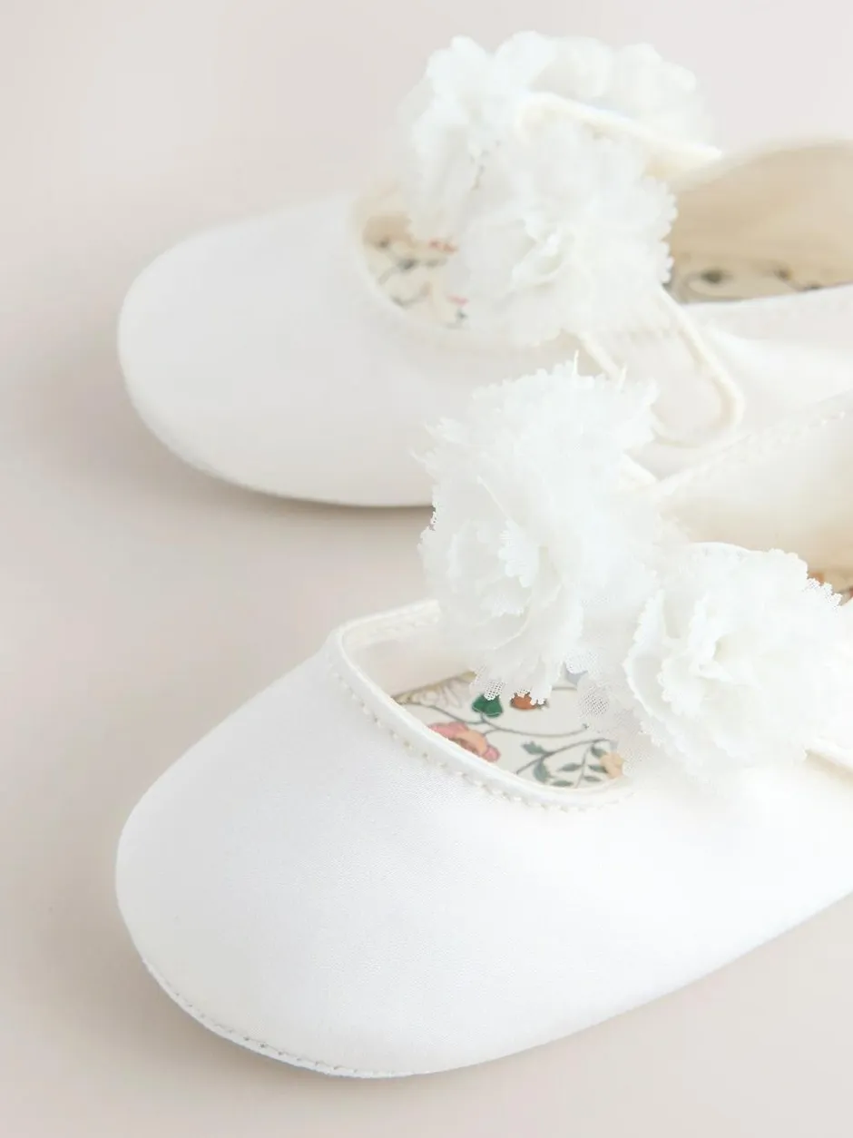Next White Satin Baby Corsage Shoes (0-24mths) Outlet