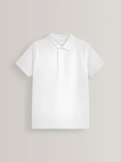 Next School Short Sleeve Cotton Polo Shirts 5 Pack (3-16yrs) White Hot