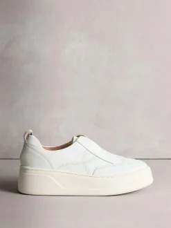 Next Signature Leather Chunky Wedge Platform Trainers White Hot