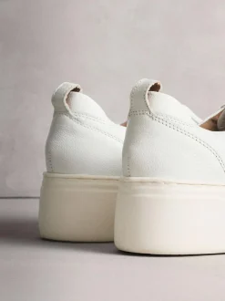Next Signature Leather Chunky Wedge Platform Trainers White Hot