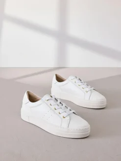 Next Signature Premium Leather Lace-Up Trainers White Outlet