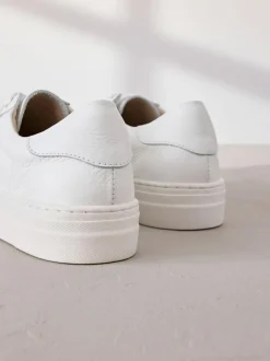 Next Signature Premium Leather Lace-Up Trainers White Outlet