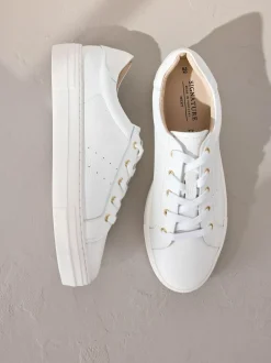 Next Signature Premium Leather Lace-Up Trainers White Outlet