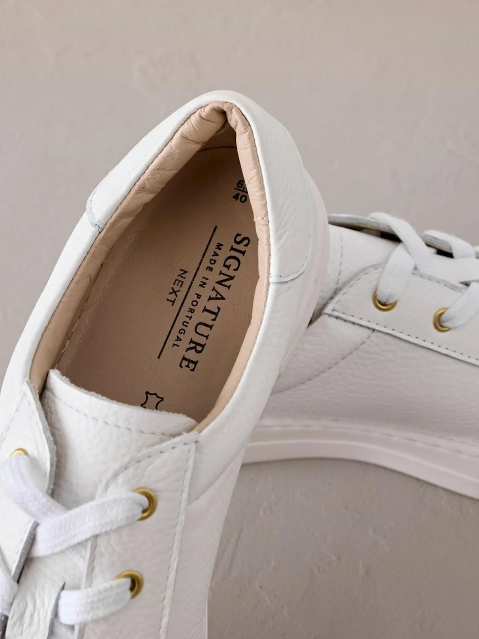 Next Signature Premium Leather Lace-Up Trainers White Outlet