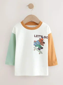 Next White Skate Bear Long Sleeve Back Print T-Shirt (3mths-8yrs) Clearance