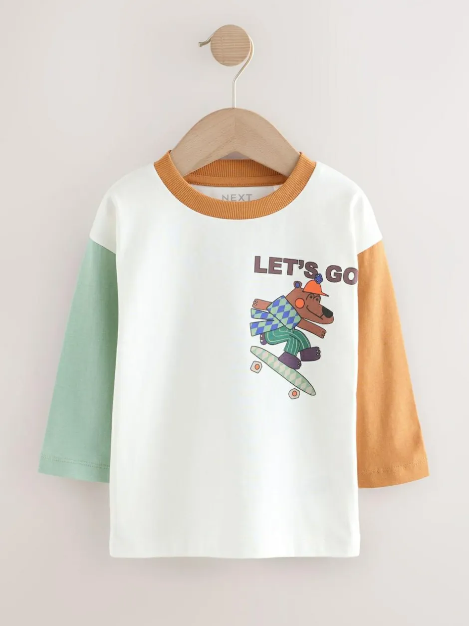Next White Skate Bear Long Sleeve Back Print T-Shirt (3mths-8yrs) Clearance