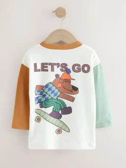 Next White Skate Bear Long Sleeve Back Print T-Shirt (3mths-8yrs) Clearance