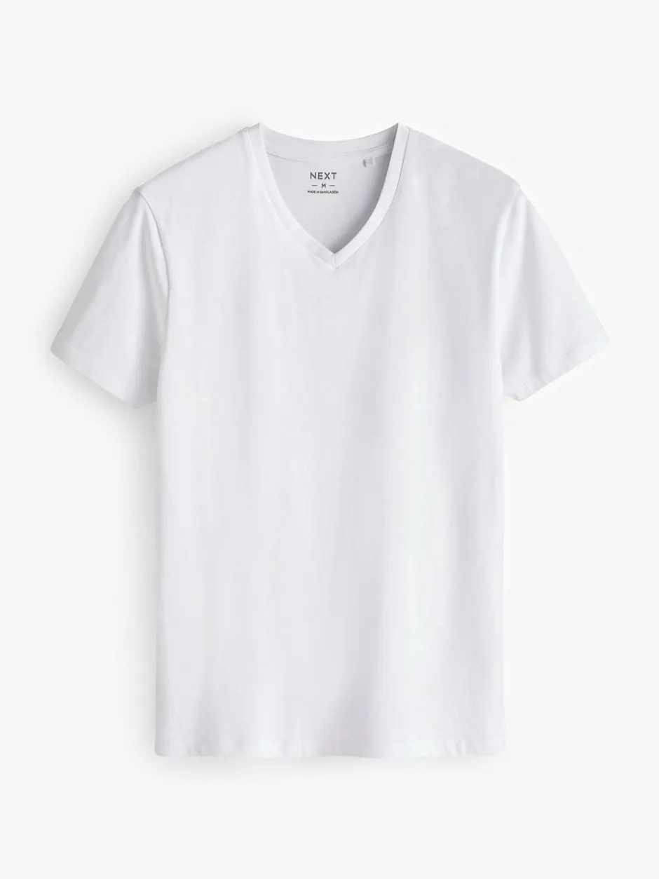 Next White Slim Fit 100% Cotton V-Neck Layering T-Shirts 10 Pack Sale