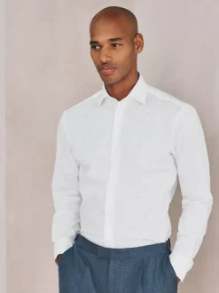 Next White Slim Fit Cotton Stretch Long Sleeve Formal Shirt Online