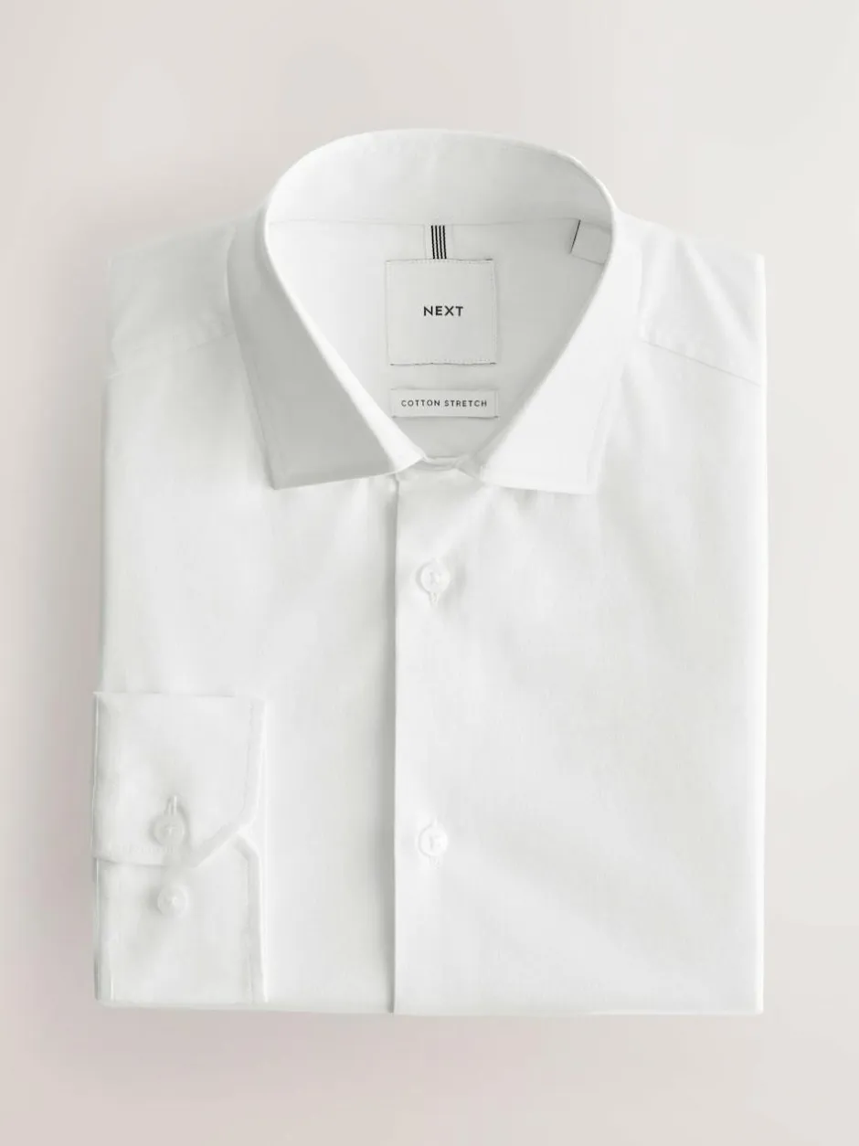 Next White Slim Fit Cotton Stretch Long Sleeve Formal Shirt Online