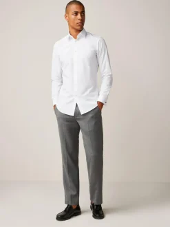 Next Slim Fit Easy Care Double Cuff Smart Shirt White New