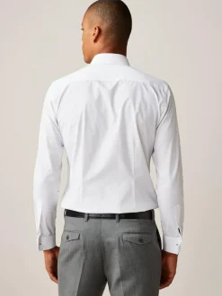 Next Slim Fit Easy Care Double Cuff Smart Shirt White New