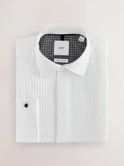 Next White Slim Fit Occasion Pleated Bib Double Cuff Dress Shirt Online