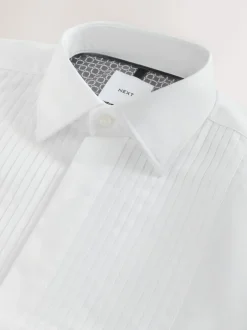 Next White Slim Fit Occasion Pleated Bib Double Cuff Dress Shirt Online
