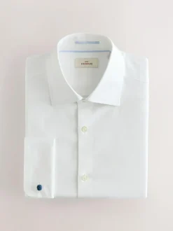 Next Slim Fit Signature Premium 100% Cotton Textured Smart Shirt White Clearance
