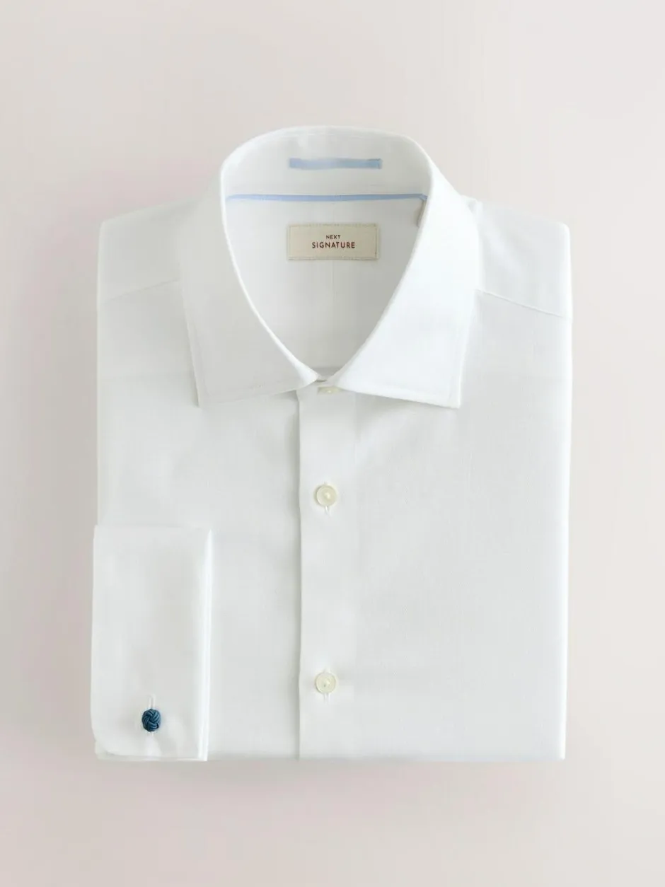 Next Slim Fit Signature Premium 100% Cotton Textured Smart Shirt White Clearance