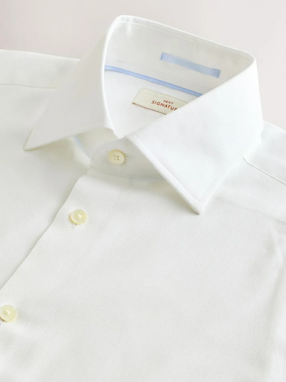 Next Slim Fit Signature Premium 100% Cotton Textured Smart Shirt White Clearance