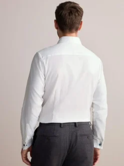 Next Slim Fit Signature Premium 100% Cotton Textured Smart Shirt White Clearance