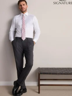 Next Slim Fit Signature Premium 100% Cotton Textured Smart Shirt White Clearance
