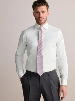 Next Slim Fit Signature Premium 100% Cotton Textured Smart Shirt White Clearance