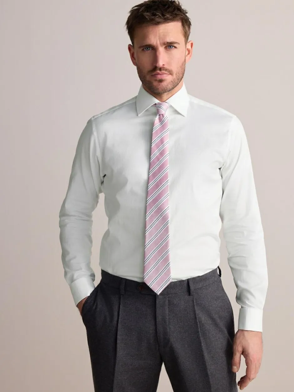 Next Slim Fit Signature Premium 100% Cotton Textured Smart Shirt White Clearance
