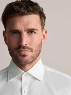 Next Slim Fit Signature Premium 100% Cotton Textured Smart Shirt White Clearance