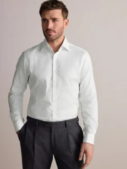 Next Slim Fit Signature Premium 100% Cotton Textured Smart Shirt White Clearance