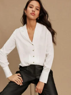 Next Soft Revere Collar Long Sleeve Shirt White New