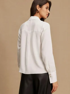 Next Soft Revere Collar Long Sleeve Shirt White New