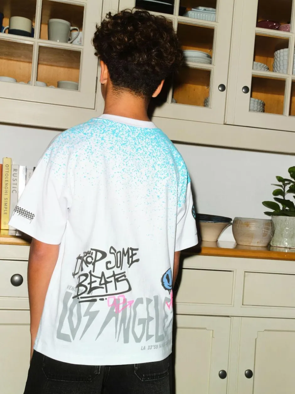 Next White Spray Graffiti Relaxed Fit Short Sleeve Graphic T-Shirt (3-16yrs) New