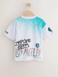Next White Spray Graffiti Relaxed Fit Short Sleeve Graphic T-Shirt (3-16yrs) New