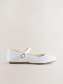 Next Standard Fit (F) Mary Jane Occasion Shoes White Stain Resistant Satin Sale