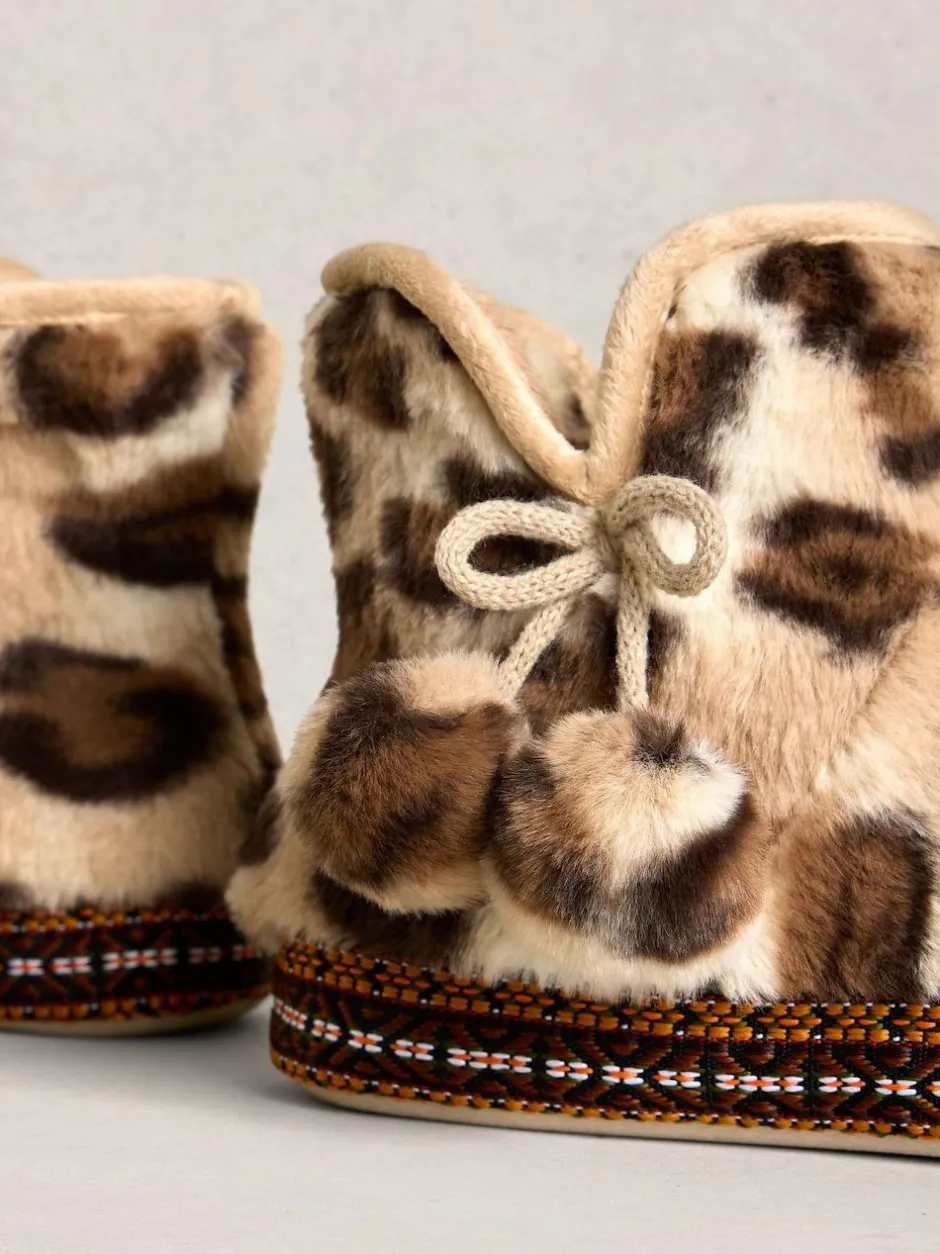 White Stuff Faux Fur Bootie Slippers Animal Best