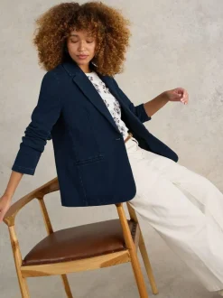 White Stuff Evelyn Jersey Blazer Blue New