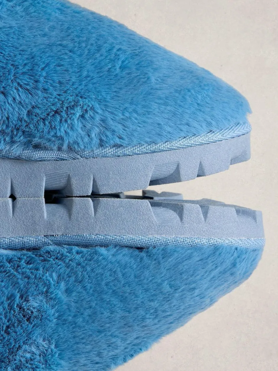 White Stuff Faux Fur Mule Slippers Blue Clearance