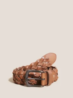 White Stuff Brown Weave Leather Belt Clearance