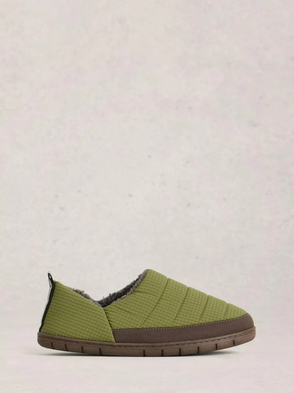 White Stuff Nylon Puffer Slippers Light Green Sale