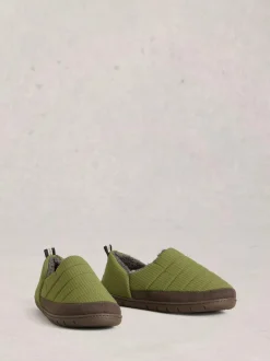 White Stuff Nylon Puffer Slippers Light Green Sale