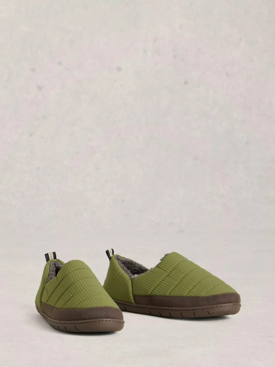 White Stuff Nylon Puffer Slippers Light Green Sale