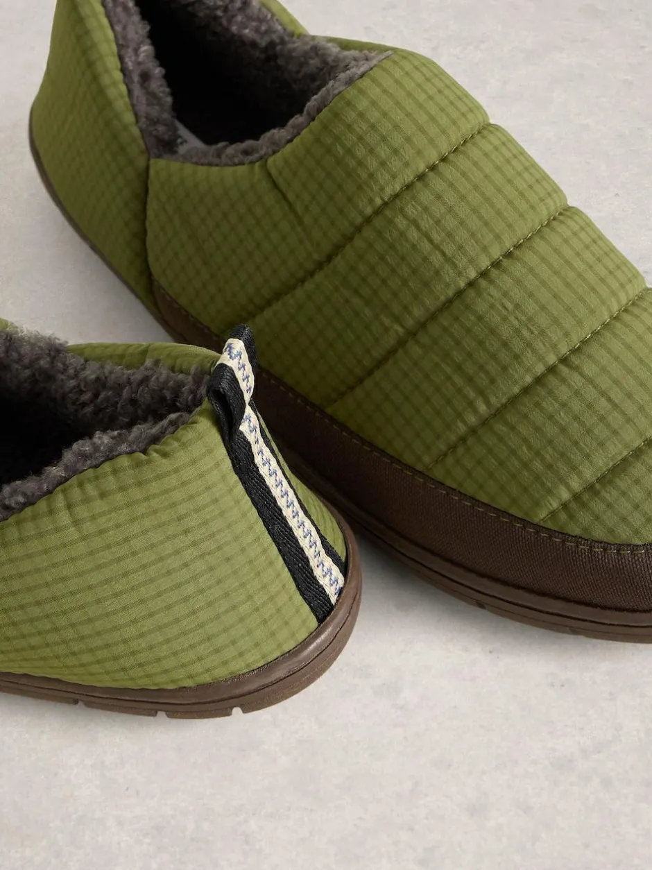 White Stuff Nylon Puffer Slippers Light Green Sale