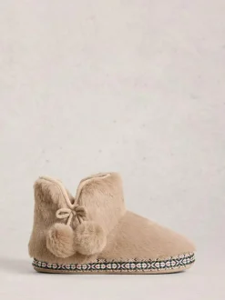 White Stuff Faux Fur Bootie Slippers Natural Sale
