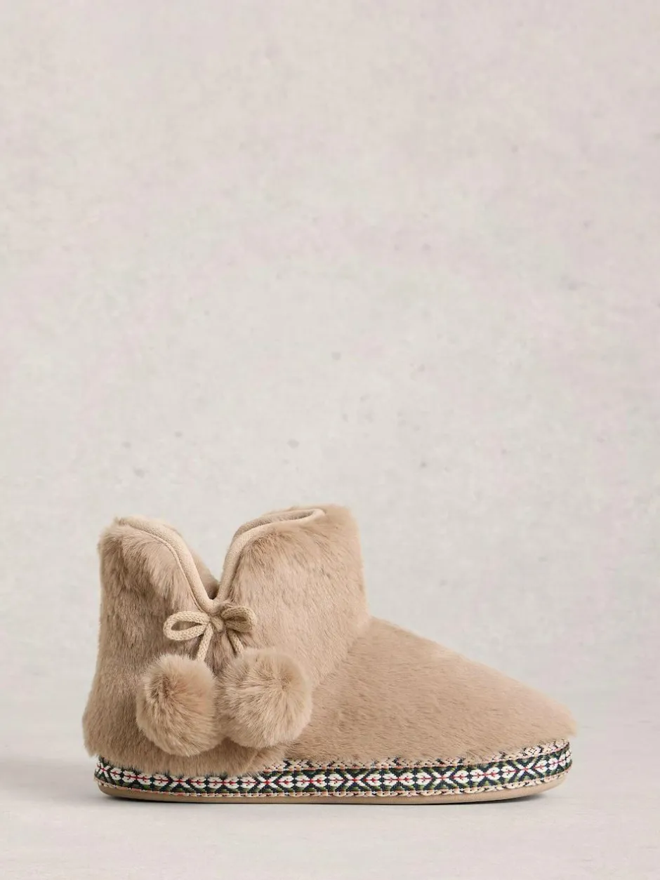 White Stuff Faux Fur Bootie Slippers Natural Sale